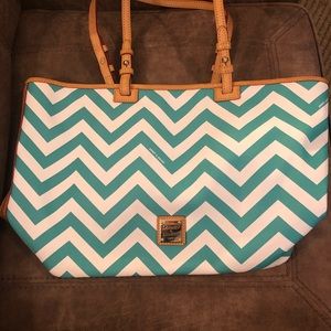 Dooney & Burke teal and white Chevron purse